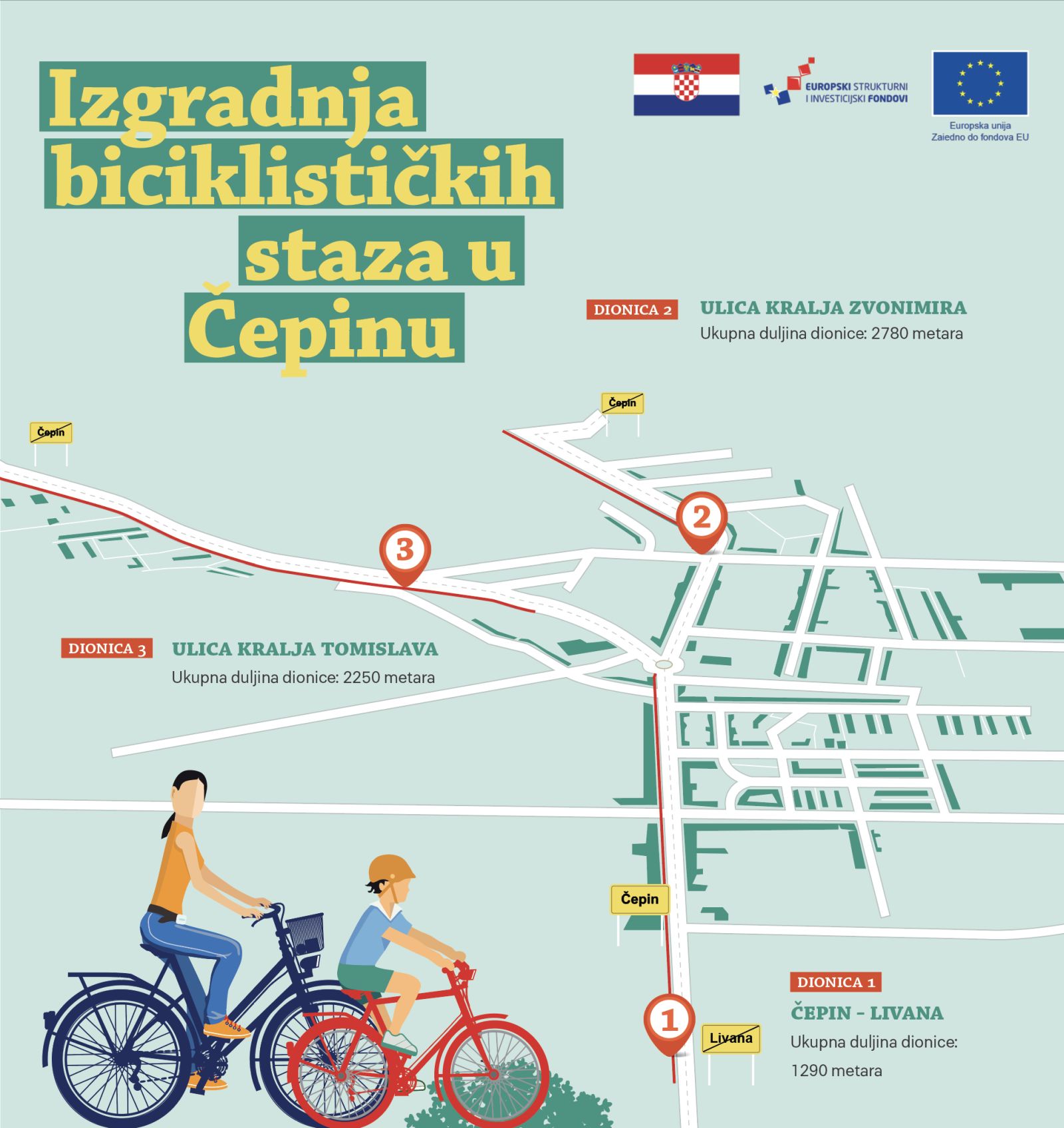 Čepin biciklističke staze karta