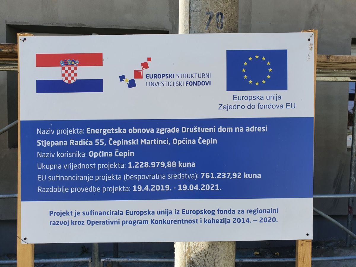 Uskoro gotova energetska obnova društvenog doma u Čepinskim Martincima